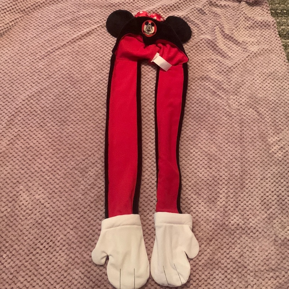 Disney parks Minnie Mouse Mouseketeer  faux fur hood with gloves
